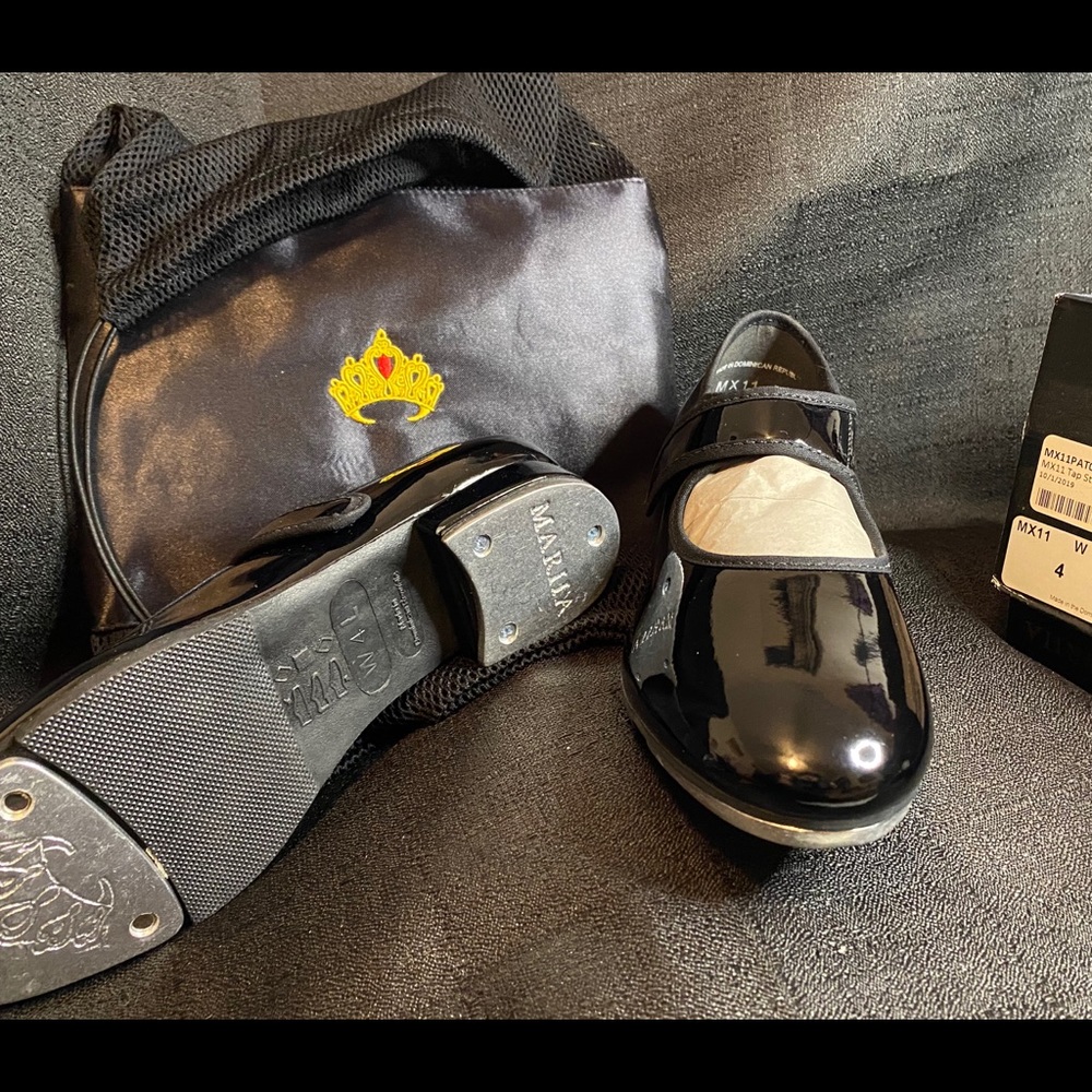 Mariia black patent tap shoes new